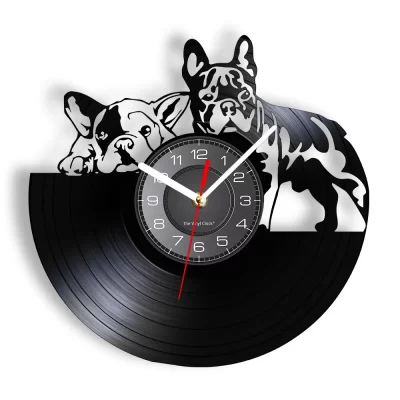 Arte de pared de Bulldog Francés para pareja, reloj de pared para decoración del hogar, hecho de disco de vinilo, moderno, cachorro, perro, raza de perro, regalo para propietarios