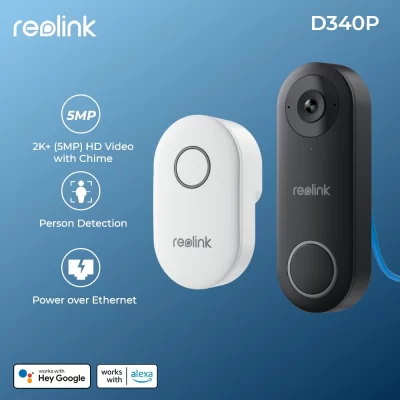 Reolink-videoportero PoE inteligente 2K +, con cable, detección humana, Audio bidireccional, funciona con Alexa y Google