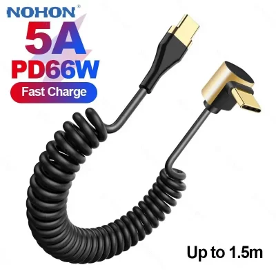 NOHON-Cable de carga rápida PD para Samsung, Xiaomi, Tesla, codo de 90 grados, 66W, 5A, USB C a tipo C