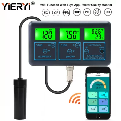 Yieryi-Monitor inteligente WiFi para tanque de peces, medidor de calidad del agua en línea para acuario, SPA, piscina, PH, ORP, EC, PPM, CF, probador de temperatura de humedad, ATC