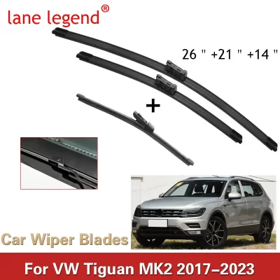 Escobillas de limpiaparabrisas delanteras y traseras, accesorios de corte para VW Volkswagen Tiguan MK2 2017-2023 26 “+ 21” + 14 “, 2017 2018 2019 2020