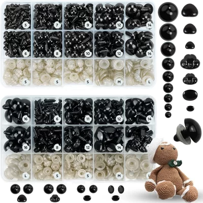 Ojos y narices de seguridad de plástico negro, muñecos artesanales para Amigurumi, animales de peluche de ganchillo, marionetas de juguete, suministros para hacer osos de peluche