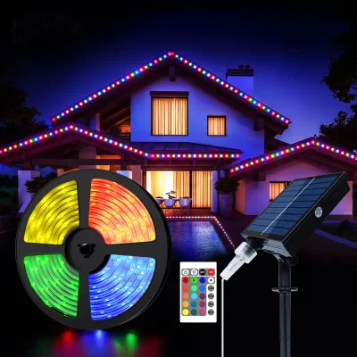 Tira de luz Solar RGB 5050 para exteriores, tira de luz LED decorativa de Color, 5M, 10M, impermeable, para Calle, jardín, ambiente navideño