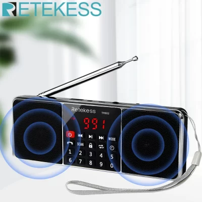 Retekess TR602 radios portatil am fm recargable usb radio fm altavoz bluetooth reproductor mp3 receptor de radio pequeña stereo Manos libres Admite tarjeta TF/SD tiempo de dormir Pantalla LED