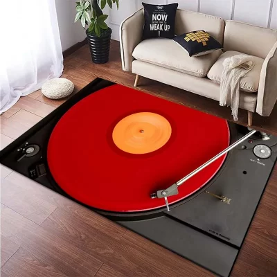 Alfombra de música con reproductor de discos de vinilo, alfombrilla antideslizante para dormitorio, sala de estar, cocina, decoración del hogar, regalo, 15 tamaños