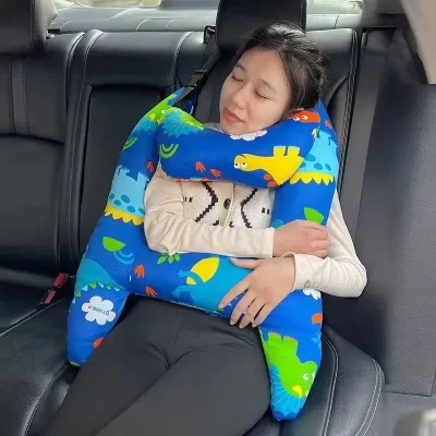 Almohada de viaje en forma de H para niños y adultos, cojín de seguridad para asiento de coche, soporte para cuello y cabeza, 1 Juego