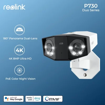 Reolink-cámara de seguridad Duo 2 Series, dispositivo de videovigilancia para el hogar, doble lente, 4K, PoE, 6MP, WiFi, 2K + batería