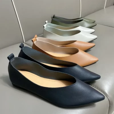 Zapatos planos de punta estrecha para mujer, calzado de cuero suave para oficina, talla grande 43, 44, 45, 2023