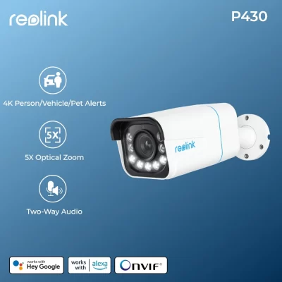 Reolink-cámara de seguridad inteligente 4K de 8MP, videocámara PoE con Zoom 5X, Audio bidireccional, IP, detección de personas y coches, foco de vigilancia, RLC-811A