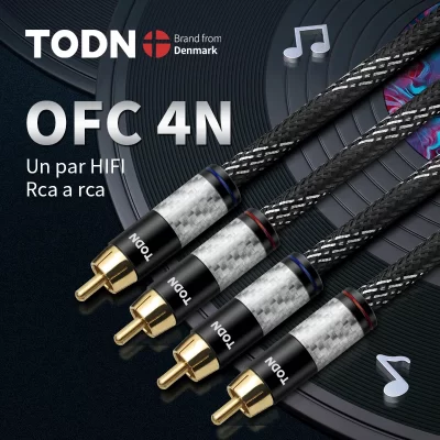 Todn-cable de audio RCA 2 RCA a 2 RCA, Cable de interconexión HIFI estéreo 4N OFC macho a macho para amplificador DAC TV, 1 par