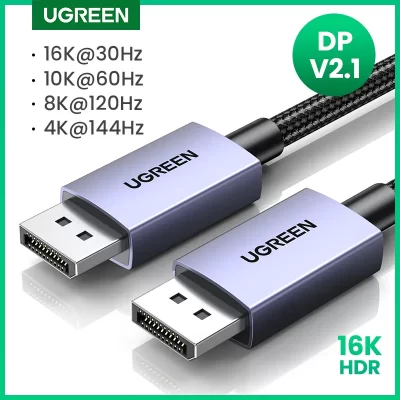 UGREEN-Cable Displayport de 16K DP2.1, 8K, 4K, 144hz, Cable de vídeo y Audio para Xiaomi, TV Box, PC, ordenador portátil, Monitor de juego, DP