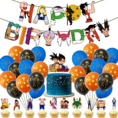 Decoraciones de fiesta de cumpleaños para niños, globos de látex, Pancarta, adorno de pastel, tema de Son Goku, Anime, Baby Shower, suministros de fiesta DIY