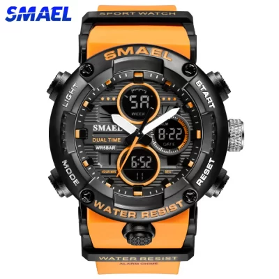 SMAEL-Reloj de pulsera analógico Digital para hombre, cronómetro deportivo de cuarzo electrónico, resistente al agua, con pantalla Dual LED, para jóvenes