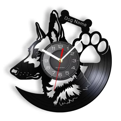 Reloj de pared de Perro Pastor Alemán, decoración del hogar, registro de vinilo, Vintage, personalizado, nombre de Perro, regalo para amantes de los perros