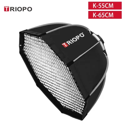 Triopo-SoftBox de montaje Bowens con rejilla, paraguas octagonal portátil para exteriores, con bolsa para Flash de estudio, 55cm, 65cm, 90cm, 120cm