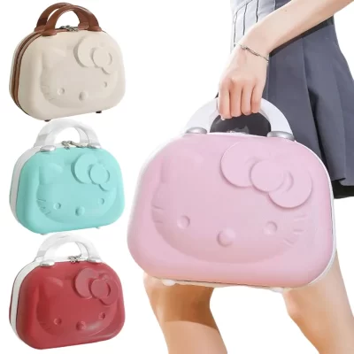 Maletas Kawaii impermeables para mujer, bolsa de viaje, caja de maquillaje Sanrio Hello Kitty, lindas bolsas de mano de dibujos animados, caja de equipaje básica
