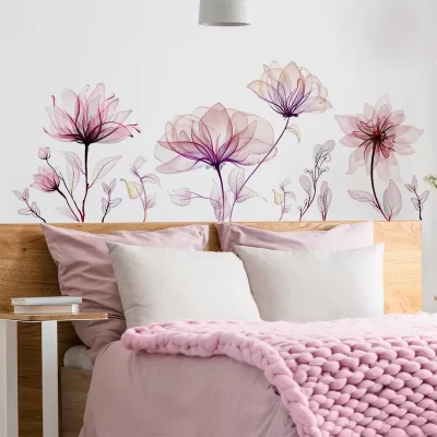 Pegatina de pared de PVC para el hogar, calcomanía creativa con patrón Floral, planta rosa, 1 unidad