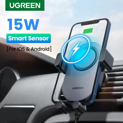 UGREEN-Soporte de teléfono para coche, cargador inalámbrico Qi de 15W, con Sensor automático, para iPhone 14, 15 Pro, Samsung
