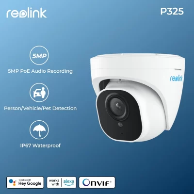 Reolink-cámara de seguridad inteligente para exteriores, dispositivo de vigilancia con domo de visión nocturna infrarroja, 5MP, PoE, detección de personas y vehículos