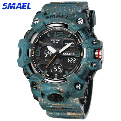 SMAEL-reloj deportivo militar para hombre, cronómetro con alarma, luz LED, Digital, esfera grande, 8043