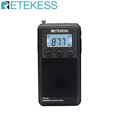 Retekess TR103  radios portatil am fm sw recargable mini radio de bolsillo radio multibanda pequeña con batería recargable reproductor mp3 estéreo vocero 9 o 10 Khz receptor banda completa