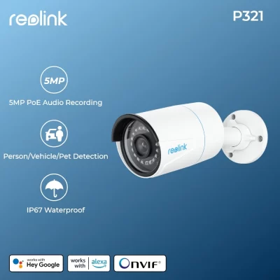 Reolink RLC-510A – Cámara IP inteligente con visión nocturna por infrarrojos para exteriores de 5 MP con detección de personas/ vehículos