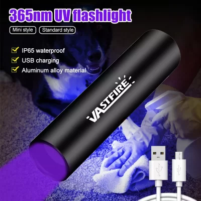 USB Recargable 365nm UV Linterna Ultravioleta Lámpara Antorcha Luz Negra Detector de Musgo para Mascotas Gato Perro Manchas Chinche Comida Mohosa