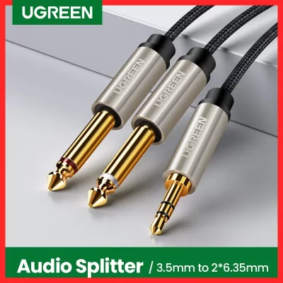 Ugreen-Cable adaptador Jack de 3,5mm a 6,35mm para mezclador, amplificador, altavoz, chapado en oro, 6,5mm, 3,5 Jack macho, divisor de Cable de Audio