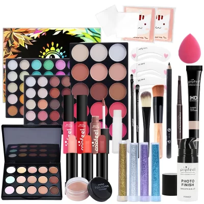 Juego de maquillaje profesional todo en uno para damas, Kit de maquillaje diario, sombra de ojos, rubor, base, polvo facial, lápiz labial, estuche de maquillaje cosmético