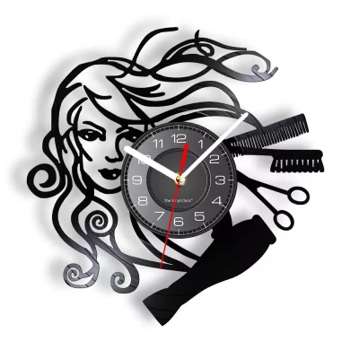 Reloj de pared con disco de vinilo para mujer, accesorio de estilo Retro para salón de belleza, barbería, regalos de peluquería