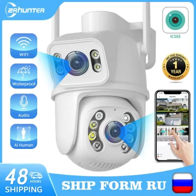 ZRHUNTER-cámara de seguridad CCTV 4K PTZ, con doble lente Dispositivo de vigilancia, detección humana, visión nocturna, Wifi, exterior, ICsee, 8MP