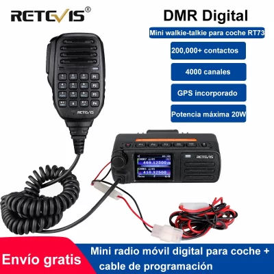 Ham Car-transceptor de Radio bidireccional, autorradio DMR, estación de Radio móvil Digital, pantalla Retevis RT73, GPS, UHF, VHF, 20W, Base de vehículo