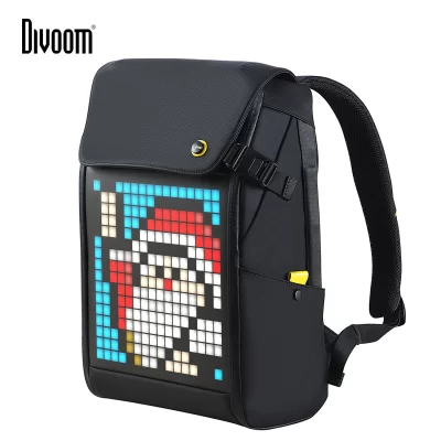 DIVOOM-mochila para hombre Pixoo M, morral escolar resistente al agua de 15 pulgadas, bolsa para ordenador portátil, mochila de día para mujer con pantalla LED RGB de 16×16, de viaje, color negro