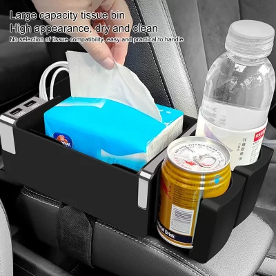 Reposabrazos Universal para coche, caja de almacenamiento con portavasos, consola central, organizador de pañuelos con doble USB para coche, camión, todoterreno