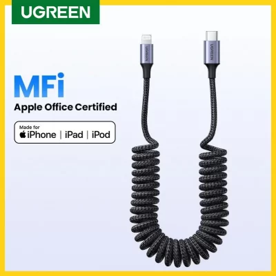 UGREEN-Cable USB tipo C MFi 3A A Lightning Spring para iPhone 14, 13, 12 Pro Max, carga rápida para iPad, Cable USB tipo C A para coche