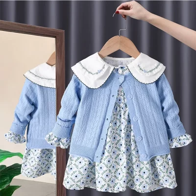 Conjunto de ropa coreana para niños, suéter Pastoral de dos piezas, vestidos florales de algodón para niñas de 1 a 6 años, primavera 2023