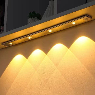 Luces nocturnas LED con Sensor de movimiento, iluminación magnética interior ultrafina para debajo del gabinete, inalámbrica por USB para dormitorio, cocina y armario