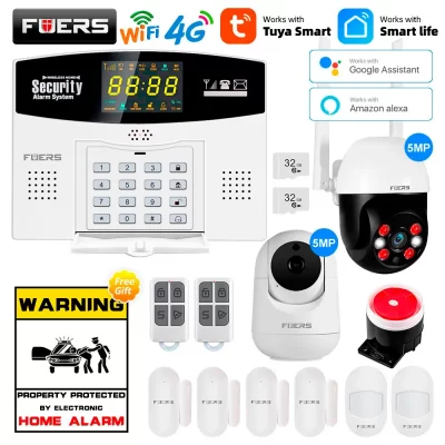 Fuers-sistema de alarma antirrobo Tuya, WIFI inteligente, 4G, GSM, 433MHZ, inalámbrico, enlace de zona con cable a Alexa, Google, Sensor de movimiento, cámara IP