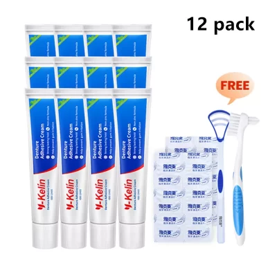 Y-kelin-crema adhesiva para Dentaduras postizas, fuerte sujeción, 40 gramos, 12 paquetes para parte superior e inferior, envío seguro, gran oferta