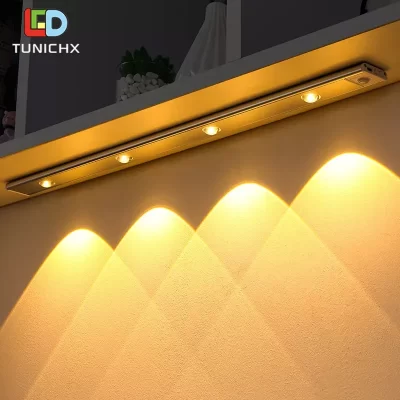 Luz LED nocturna con Sensor de movimiento ultrafino para debajo del armario, lámpara de noche magnética recargable con USB para cocina y armario