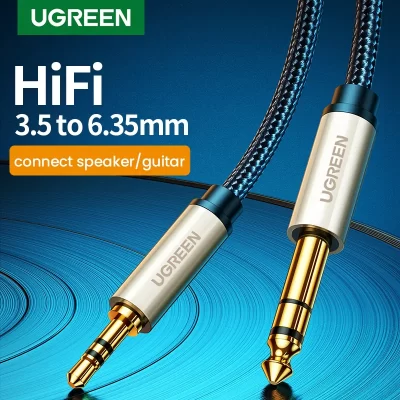 Ugreen-Cable auxiliar adaptador para mezclador, conector amplificador de 3.5mm a 6.35mm, reproductor de CD, altavoz chapado en oro, jack 3.5 a jack 6.5 macho